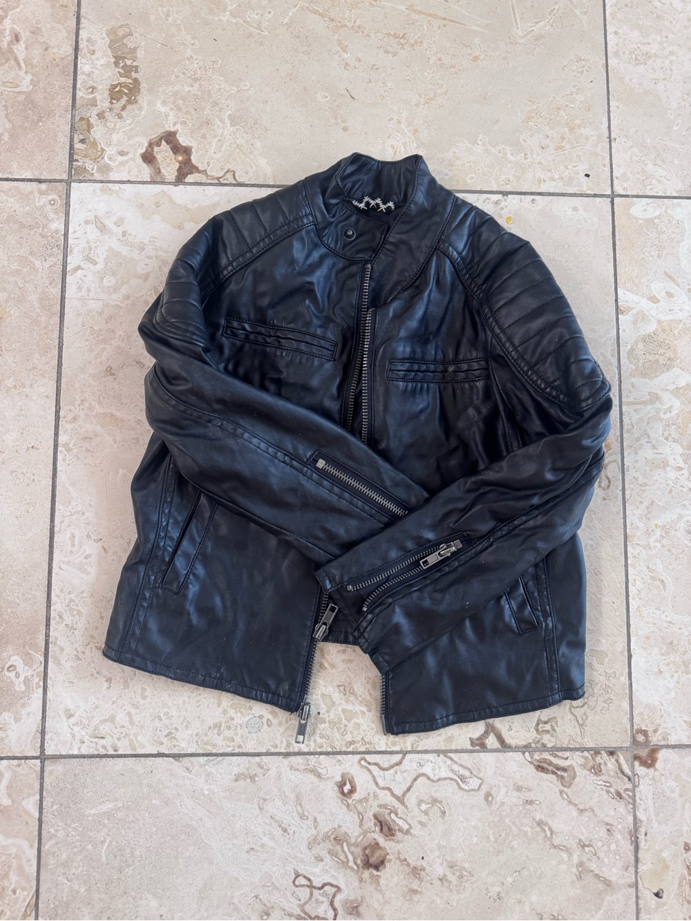 Mossimo Supply Co. Black Quilted-Shoulder Faux Leather Bomber Jacket